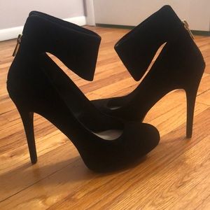 Suede Platform Pump w/ Ankle Strap
